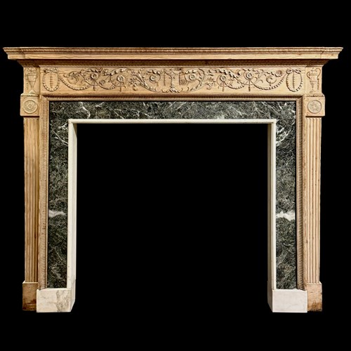 An Exceptionally Fine Neo-Classical Pine Chimneypiece With Original Verde Antico