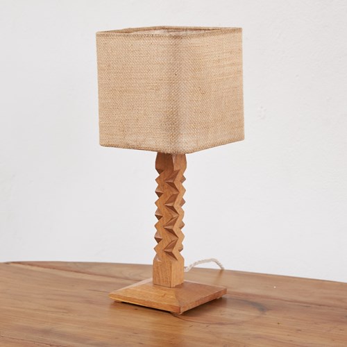 Brutalist Carved Wooden Table Lamp