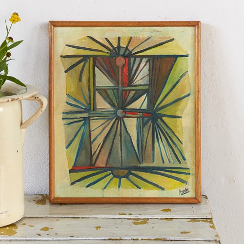 Geometric Abstract Painting By Simon E. Taib, C1970