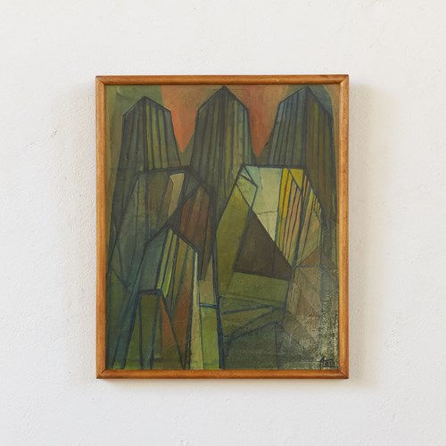 Geometric Abstract Painting By Simon E. Taib, C1970