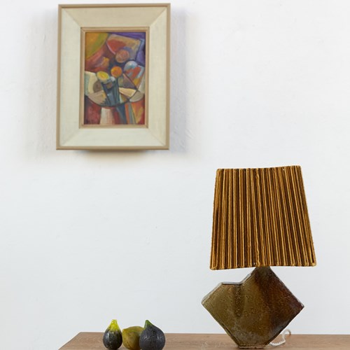 French Geometric Studio Pottery Table Lamp, C1970