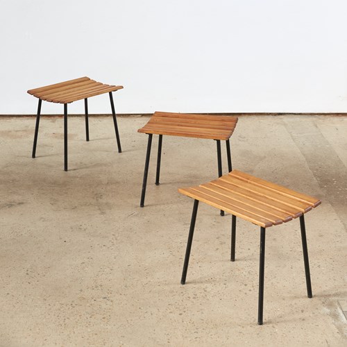Set Of Three Wood And Metal Modular Stools, C1950–1960
