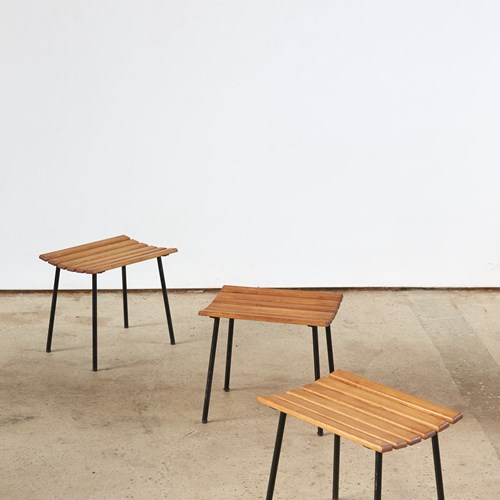Set Of Three Wood And Metal Modular Stools, C1950–1960