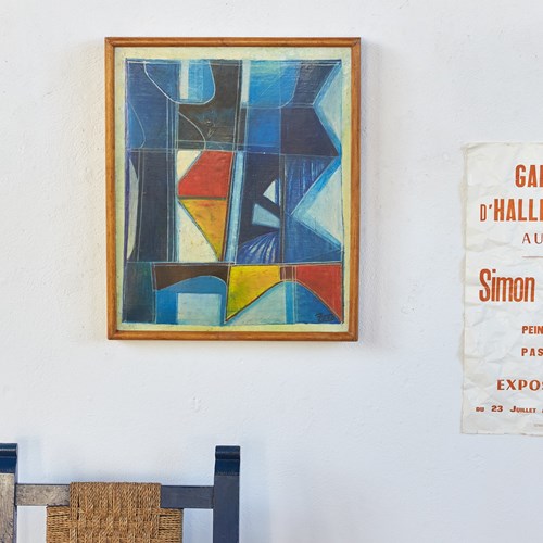 Geometric Abstract Painting By Simon E. Taib, C1970
