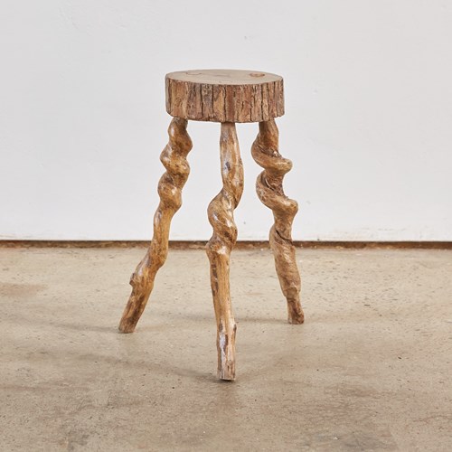 French Hand Carved Wooden Stick Leg Stool, C1960-70