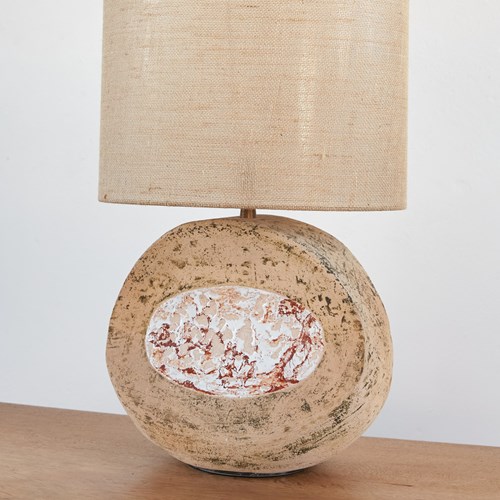 Large-Scale Oval Studio Pottery Lamp With Hessian Shade