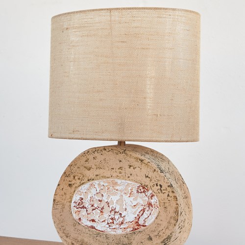 Large-Scale Oval Studio Pottery Lamp With Hessian Shade