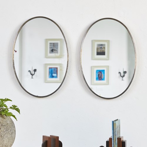 Pair Of Italian Nickel-Plated Brass Mirrors, C1950