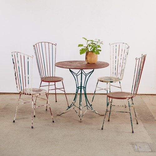1950S French Iron Garden Table And Chairs