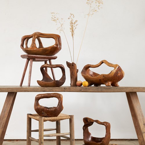 Sculptural Olive Root Wood Basket, France C1950 (Sold Separately)