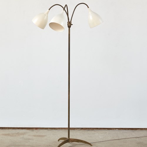 Triple Shade 1950'S Italian Brass And Aluminium Stilnovo Floor Light