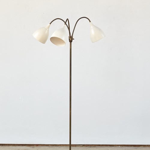 Triple Shade 1950'S Italian Brass And Aluminium Stilnovo Floor Light