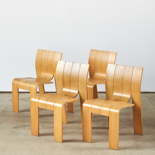 Set Of 4 Bentwood Strip Chairs By Gijs Bakker For Castelijn