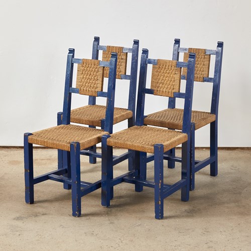 Spanish Painted Wood Chairs With String Seats C1940