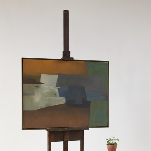 Abstract Landscape In Oil On Canvas By Marie-Louise Hardy, C1960