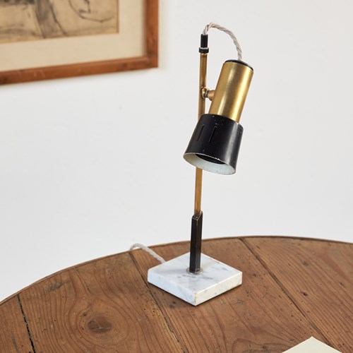 Black Metal And Brass Italian Desk Lamp With Marble Base, C1950