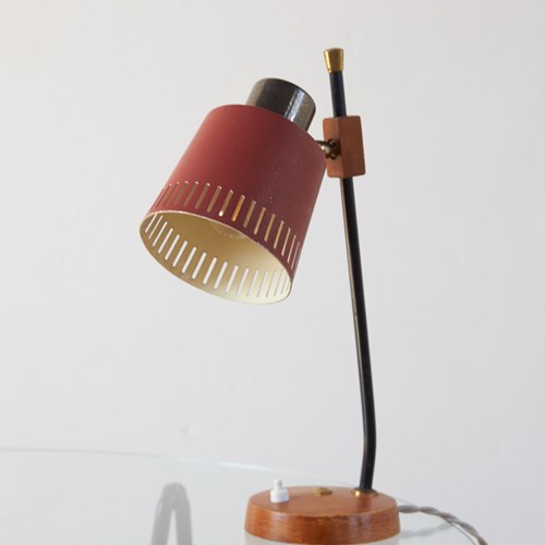 Brass, Wood And Aluminium Desk Lamp By Stilux Milano C1950