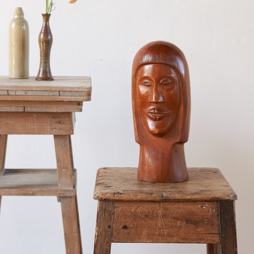 Cuban Modernist Carving Of A Head By Sculptor Florencio Gelabert