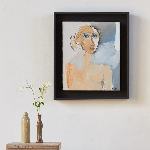 Portrait Of A Woman On Canvas By Andre Nogaret, Signed C1980