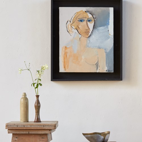 Portrait Of A Woman On Canvas By Andre Nogaret, Signed C1980