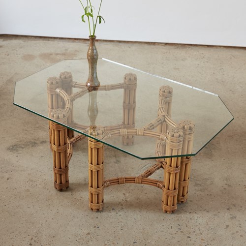 Glass And Cane Coffee Table By  Maguire, C1970