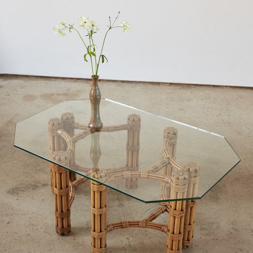 Glass And Cane Coffee Table By  Maguire, C1970