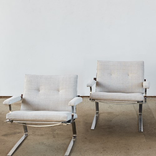 Pair Of Reinhold Adolf Chrome  And Hemp Armchairs