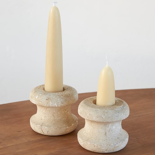 Pair Of French Luberon Stone Candle Holders, C1970
