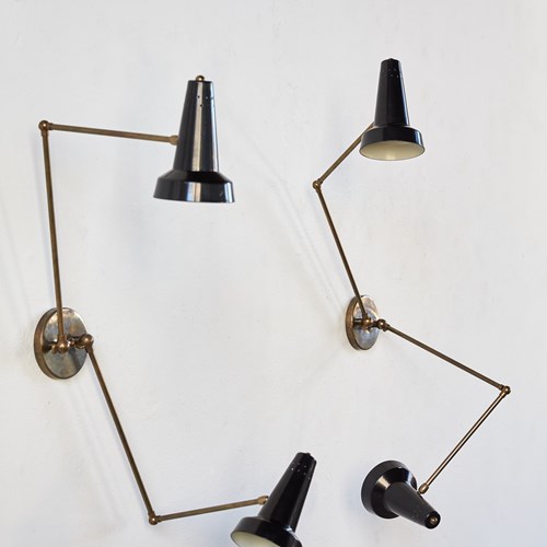Pair Of Brass And Black Enamelled Aluminium Wall Lights, C1950