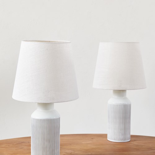 Pair Of Ribbed Ceramic Table Lamps, Swiss C1960