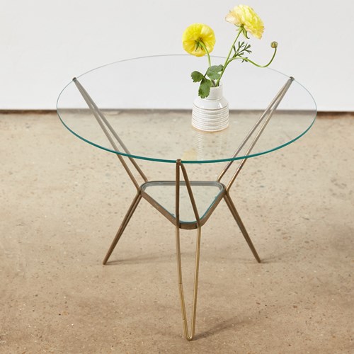 Mid-Century Italian Brass And Glass Two Tier Coffee Table