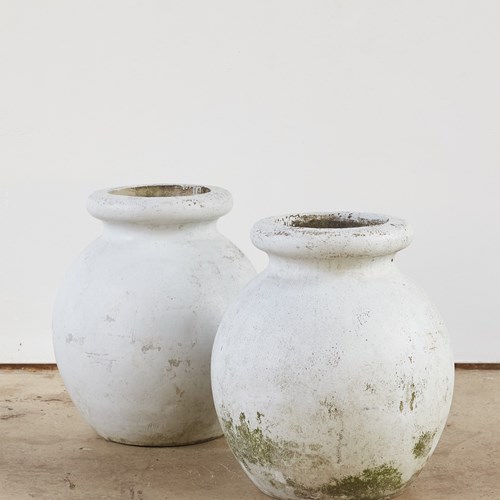 Pair Of Willy Guhl For Eternit Olive Pot Planters, Switzerland, C1960