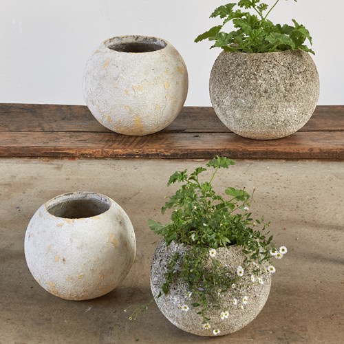 Mid-Century French Concrete Ball Planters, C1950  