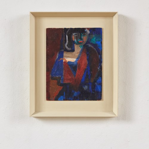 French Post-Cubist Figure In Oil On Board, C1950–60