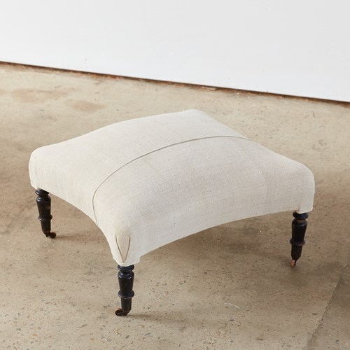 19Th Century French Footstool Upholstered In Antique Hemp