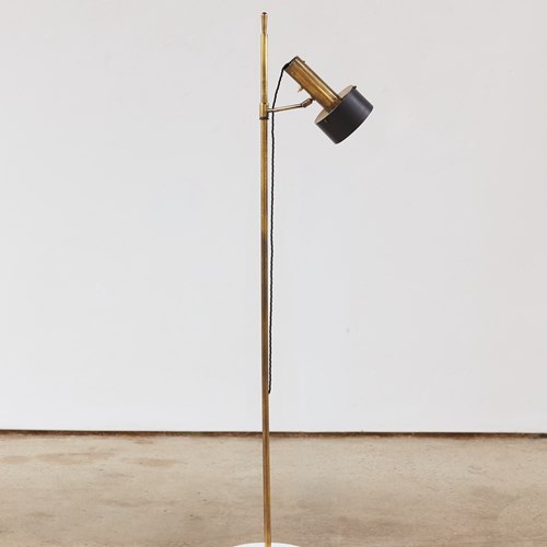 Italian Black And Brass Articulated Stilux Floor Lamp With Marble Base