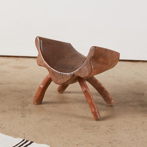 Mid-Century French Hand-Carved Olive Wood Stool