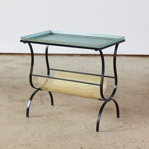 1950'S Two Tiered French Pierced Metal Table With Removable Tray