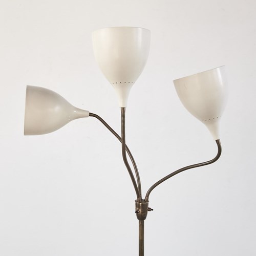 Triple Shade 1950'S Italian Brass And Aluminium Stilnovo Floor Light