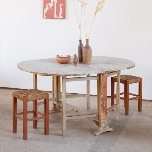 19Th Century Swedish Pine Drop-Leaf Table With Original Paint