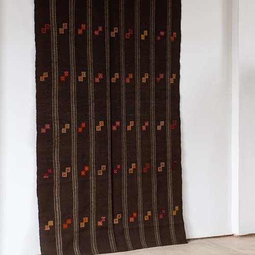 Vintage Flat Weave Turkish Wool And Goat Hair Kilim C1960