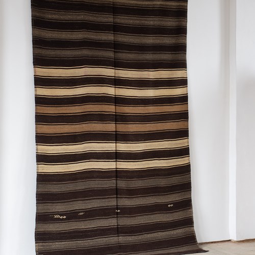 Vintage Flat Weave Turkish Wool And Goat Hair Kilim C1960