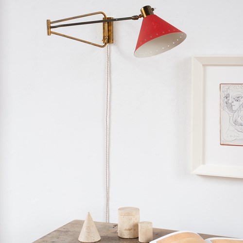 Brass And Metal Wall Light By Maison Lunel, France C1950