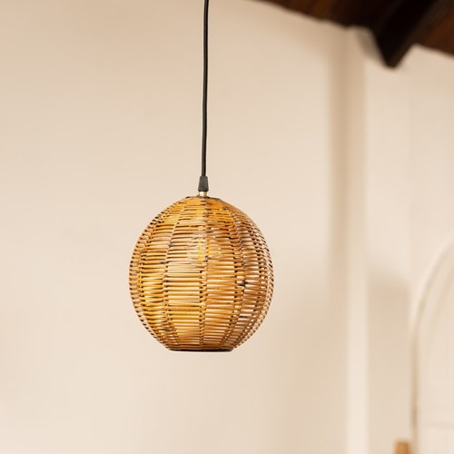 Woven Cane Ceiling Globe With Black Metal Rose C1950