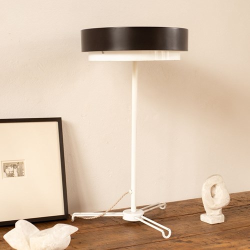 Chocolate And White Metal Table Lamp By Meyer, Germany C1960