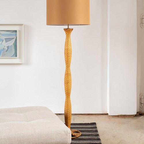 1970S Italian Handwoven Cane Floor Lamp By Smania