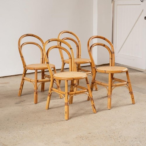 Set Of Four Bamboo And Cane Chairs, Italy C1970