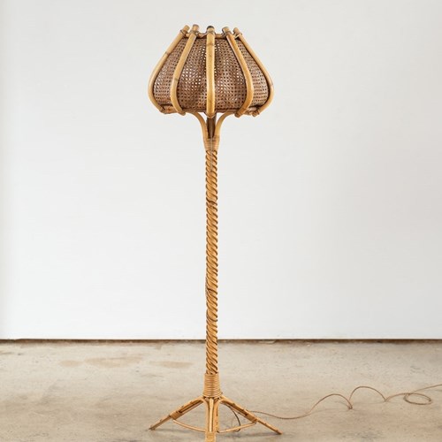 Mid-Century Cane And Rattan Floor Lamp, Spain C1960