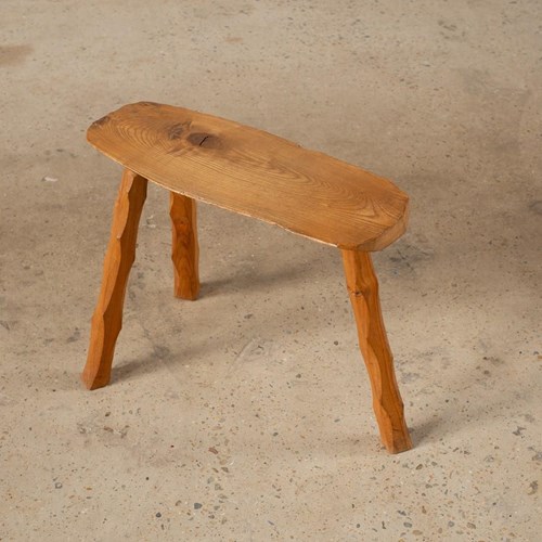 Brutalist Stick Leg Wooden Side Table With Carved Edge, C1960