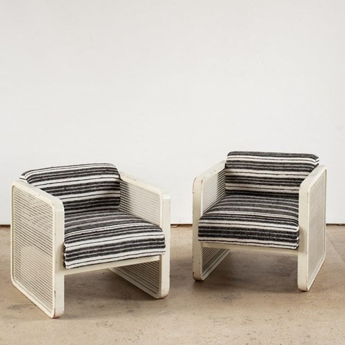 Pair Of 1970S Rattan Chairs In Antique Striped Hemp